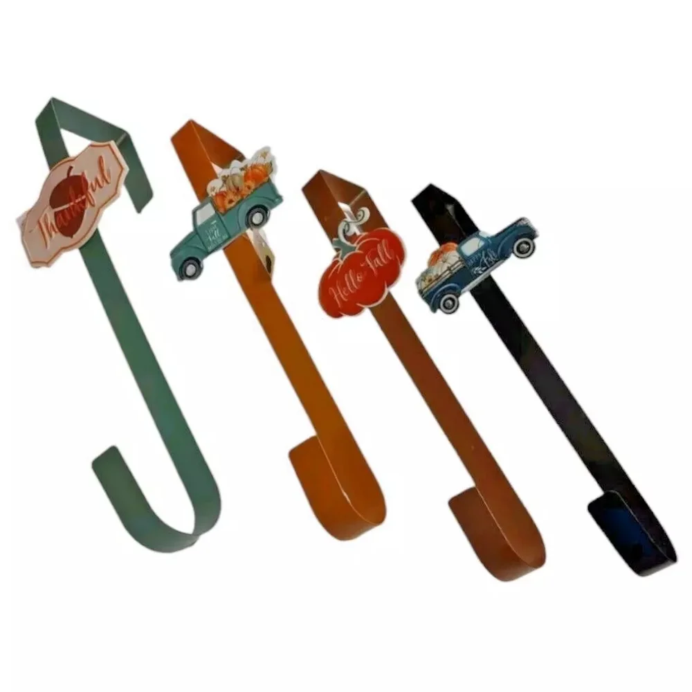 Fall Harvest Autumn Thanksgiving Metal Wreath Hanger Acorn Pumpkin Pickup Truck
